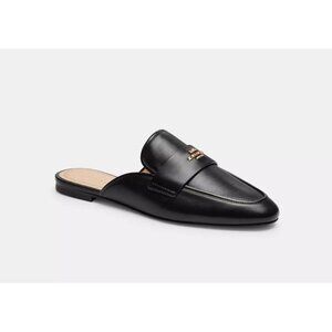 Coach Samie Slide on Mule Flat Shoes Women's Size 6 Black Leather Round Toe